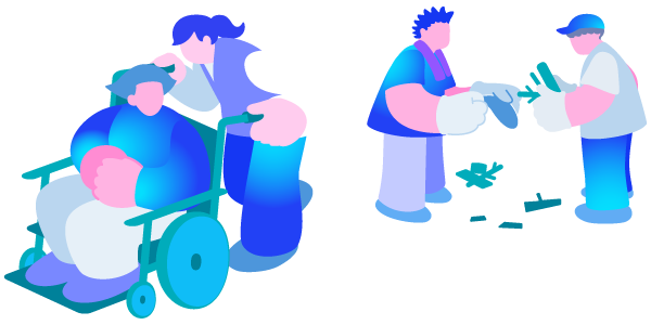 介護福祉士が車椅子を押しているイラスト